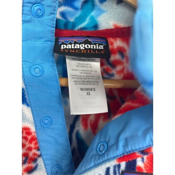 Ladies Patagonia Synchilla Snap-T Fleece Pullover XS Floral blue/red - Picture 4 of 8